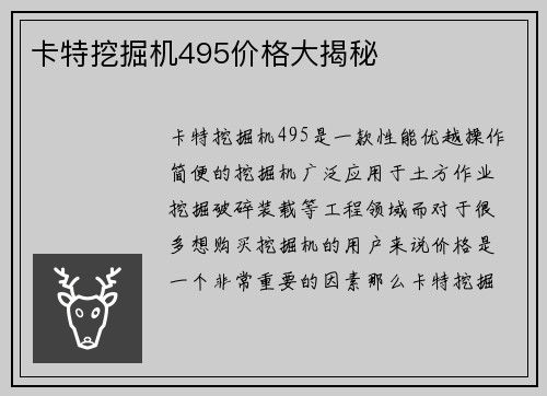卡特挖掘机495价格大揭秘