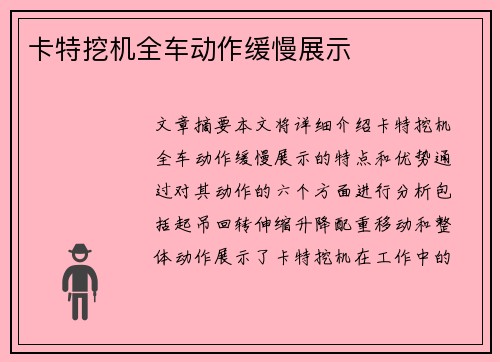 卡特挖机全车动作缓慢展示